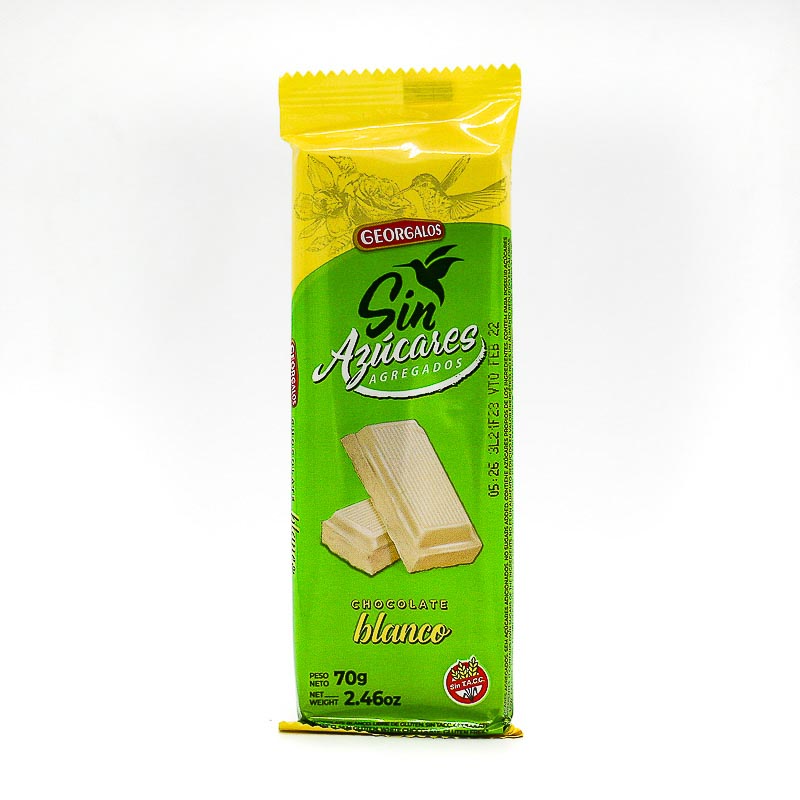 TABLETA CHOCOLATE BLANCO SIN AZUCARES GEORGALOS 70g